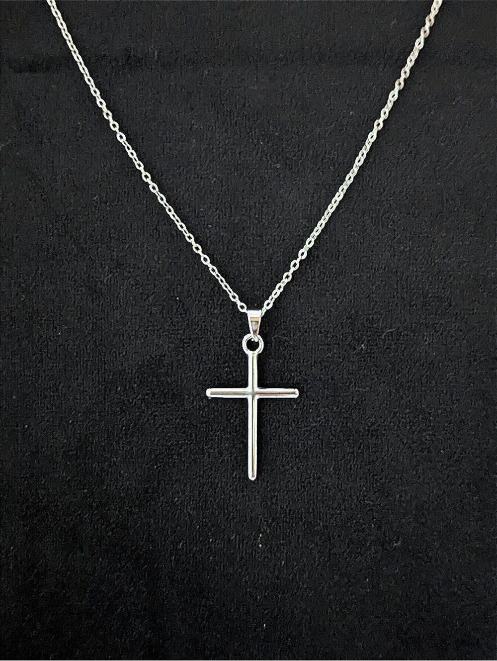 Silver Cross Pendant Necklace Jewelry Minimalist Christian Stainless Steel Gift
